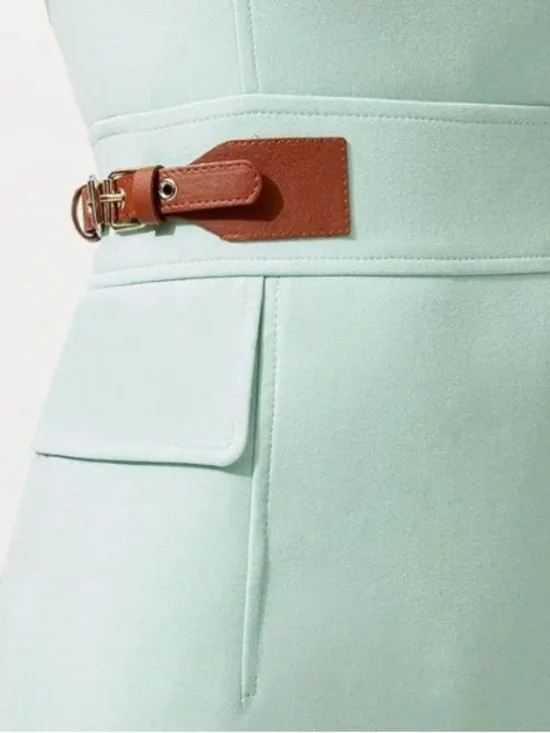 Karen Millen Compact Stretch Tab Waist Detail Tailored Midi Dress - Picture 3 of 6